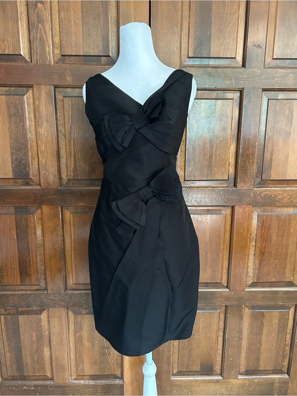 Oscar de la Renta Black Silk Cocktail Dress Bow Detail‎ Made in Italy Womens 0 - Picture 2 of 10